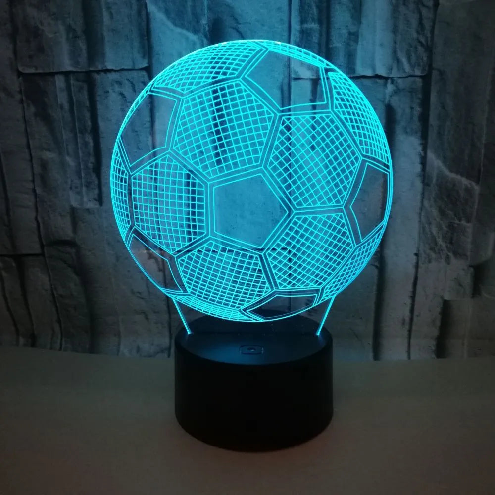 3D football night light showing colour change on acrylic sheet with black ABS base.