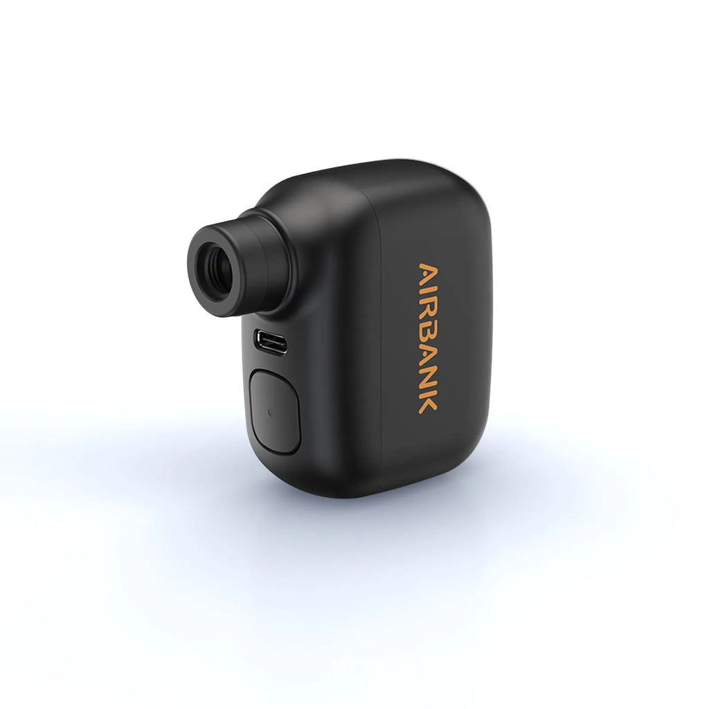 AS100 black electric bicycle pump with USB charging cable and waterproof storage bag