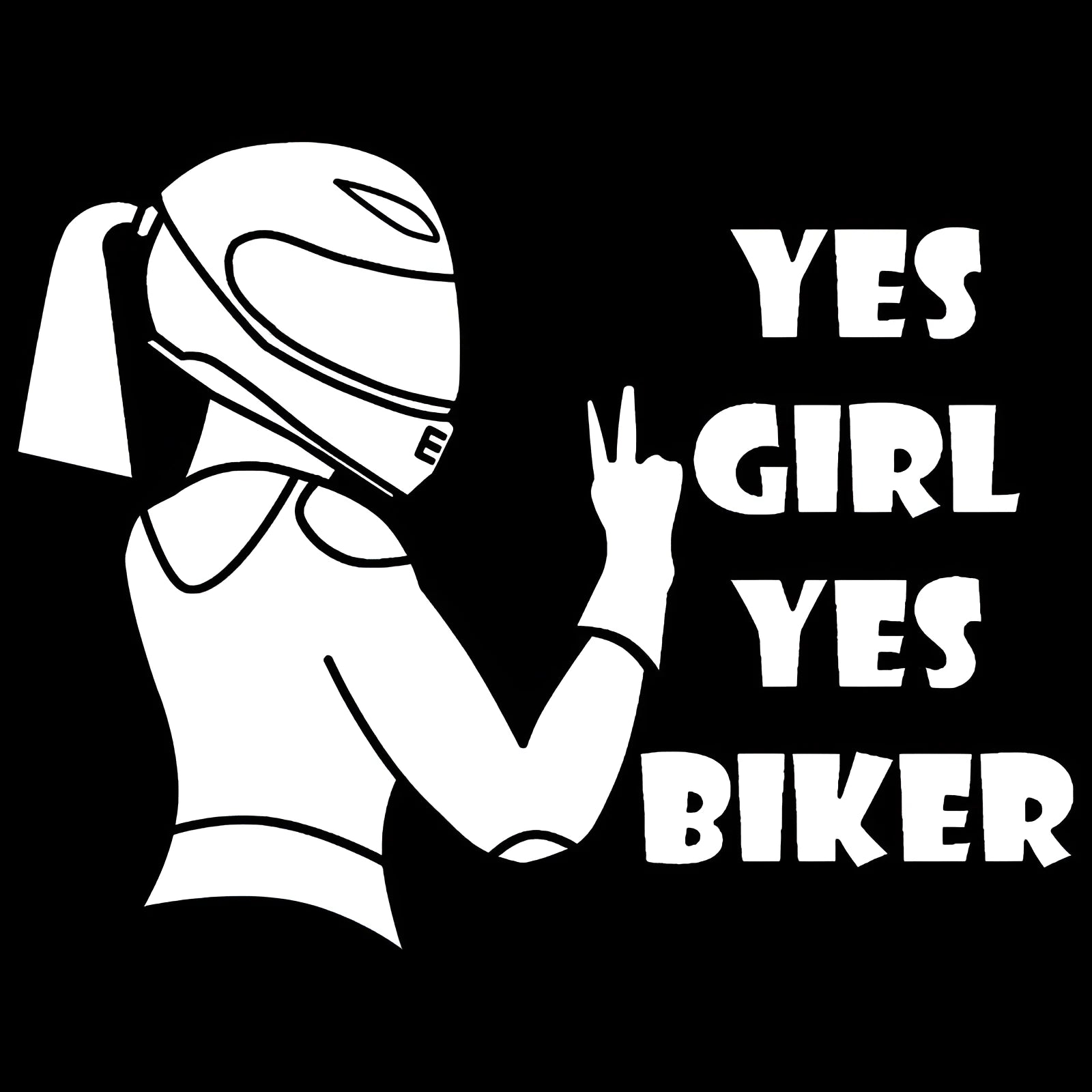 Cool girl rider character car sticker in waterproof PET material, 16cm by 15cm