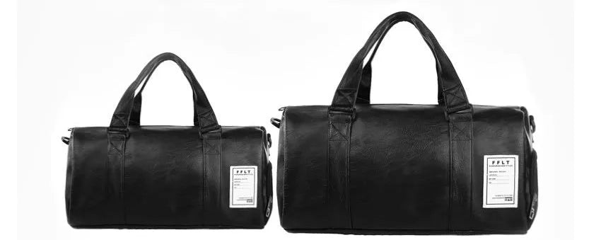 Black waterproof sports duffle bag with a separate side shoe compartment and diagonal shoulder straps.
