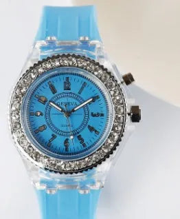 Women's LED luminous watch with round 43mm dial and silicone bracelet in multiple colour options