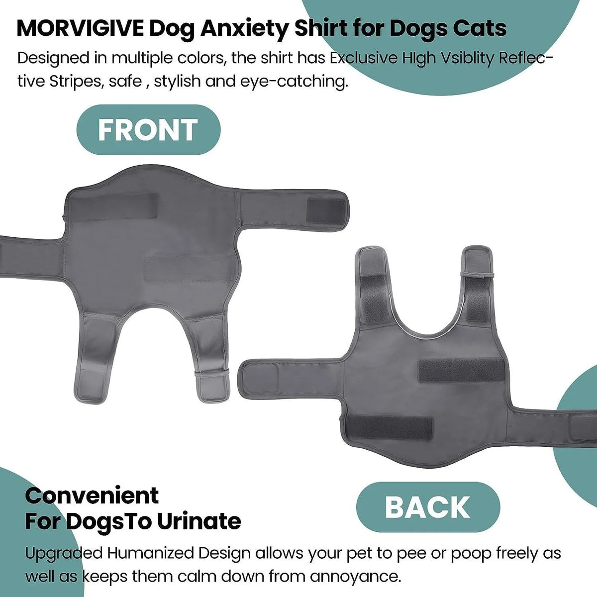 Dog anxiety relief vest with shock protection, sizes XS to XXXL, adjustable neck and bust