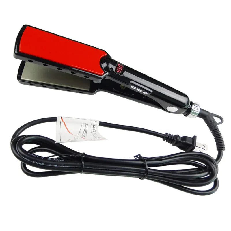 Black hair straightener with tourmaline ceramic plates and narrow 15mm heat conductor