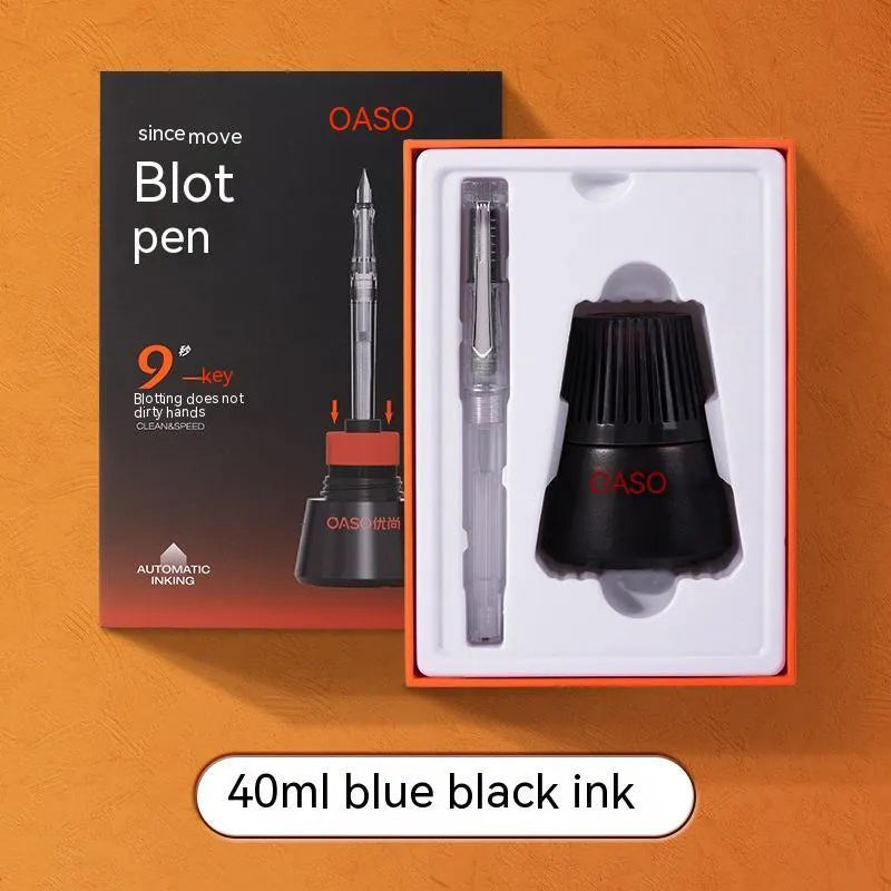 Automatic suction pen set with plastic shell, ink feeder and choice of pen head sizes