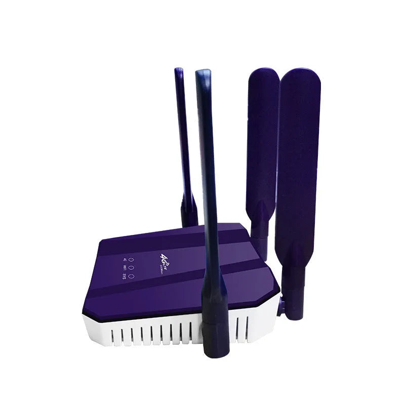 Blue 4G dual-mode wireless router with four external antennas.