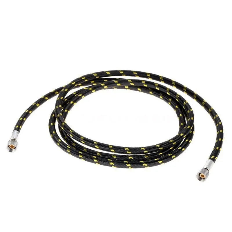 Black braided nylon airbrush hose, 1.8m length, 1/8 inch diameter, for connecting airbrush to compressor.