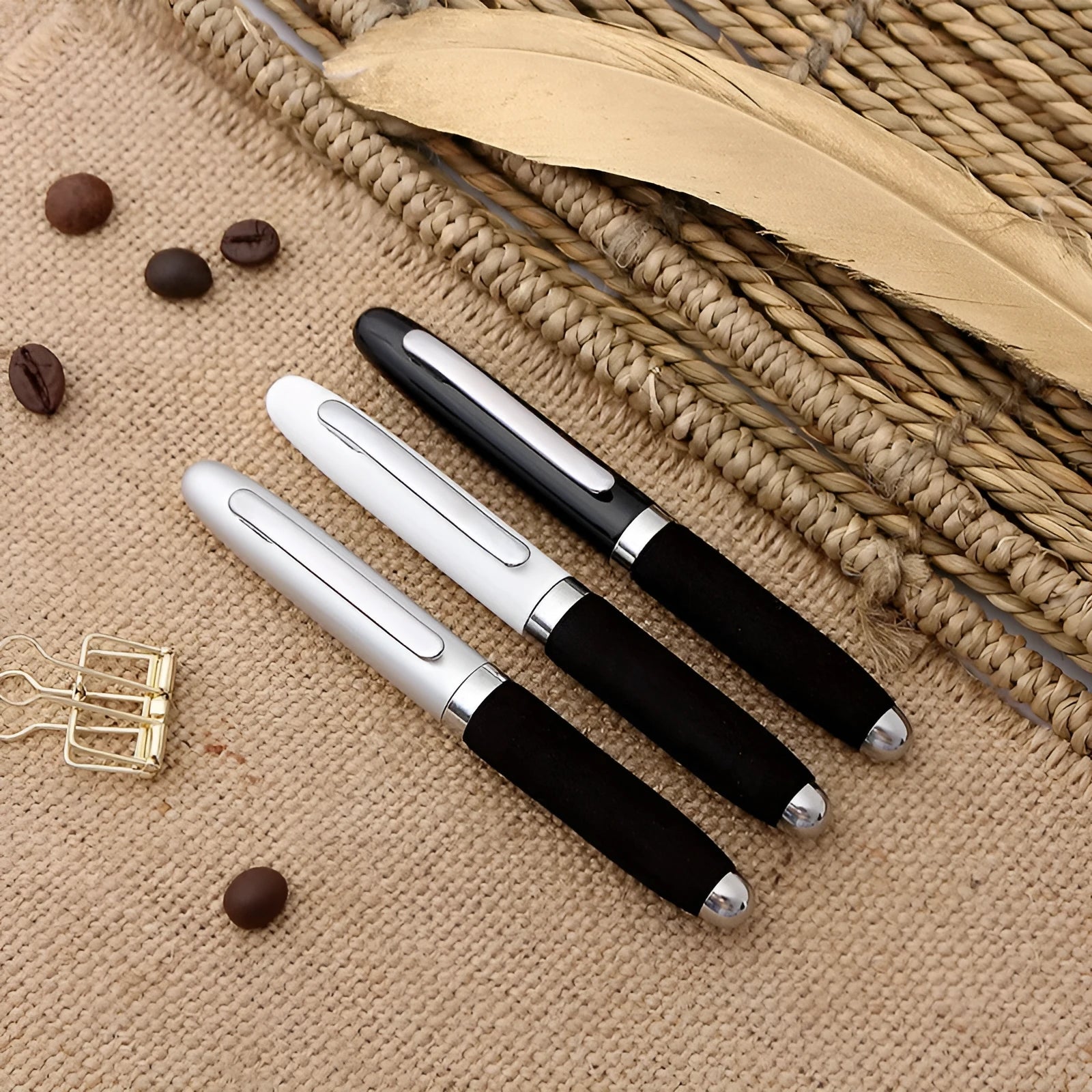 EVA metal cap mini ballpoint pen showing metal body and cap, with colour options displayed.