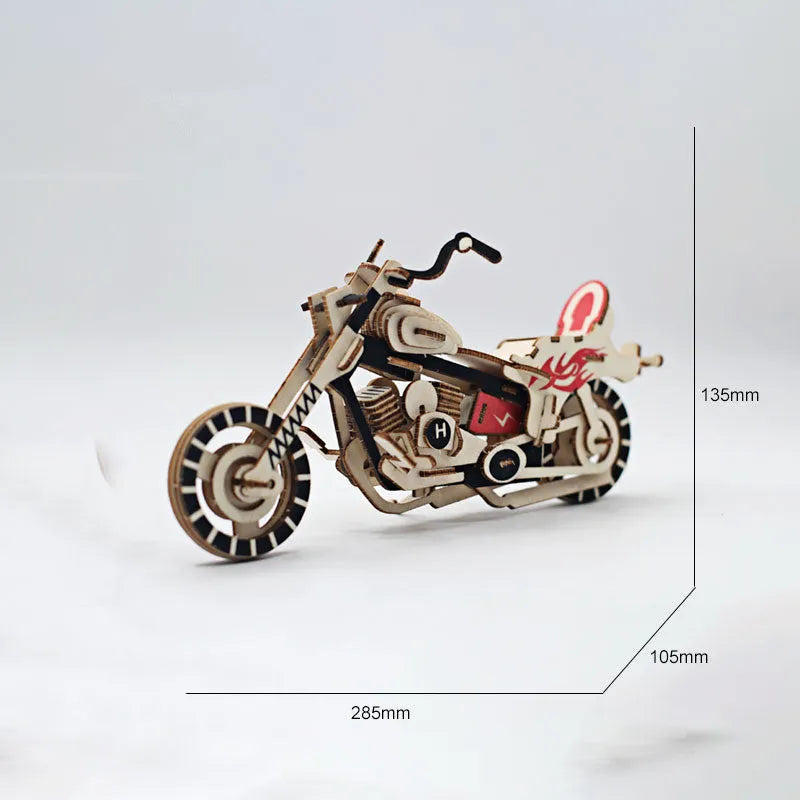 3D wooden puzzle kit showing a Ferrari style model with interlocking pieces on a table