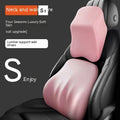 Car headrest and lumbar support pillow set in one of four colours: black, gray, blue, or pink, with memory foam filler.