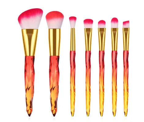 10 crystal handle foundation brushes with artificial fibre bristles in black, blue, red, and yellow colours