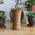 Handmade ceramic orchid pot with descending slope and mud purple sand finish, festival height, large or small