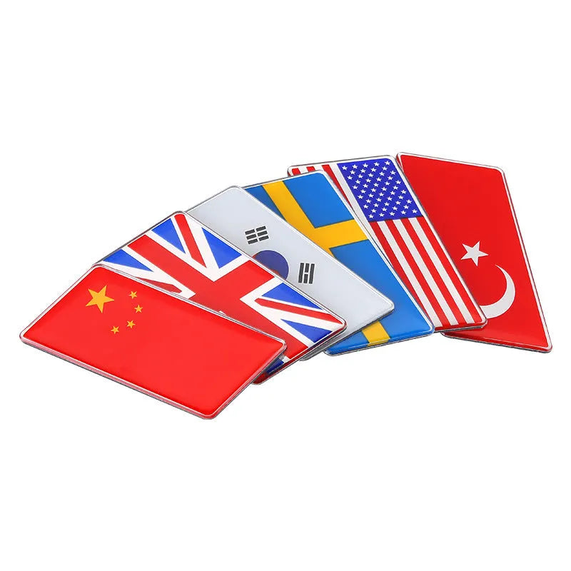 Aluminium national flag car sticker badge, parallelogram shape, 6.3 by 3 cm, for rear bumper.