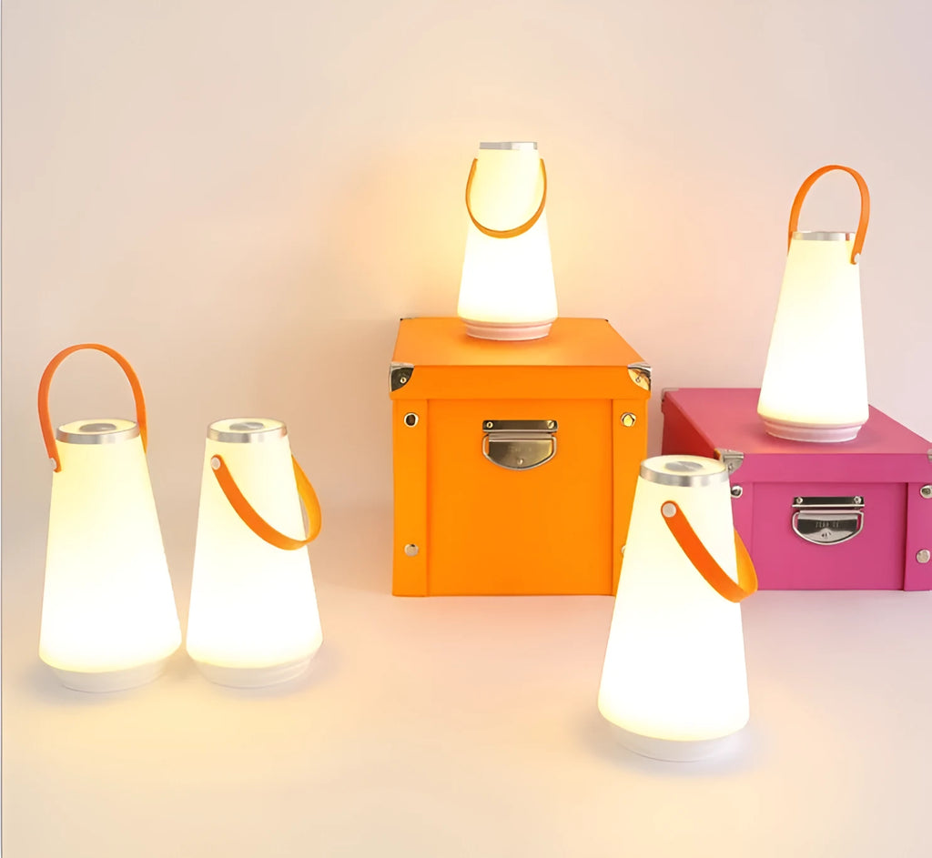White rechargeable LED bedside lamp with touch control and USB cable