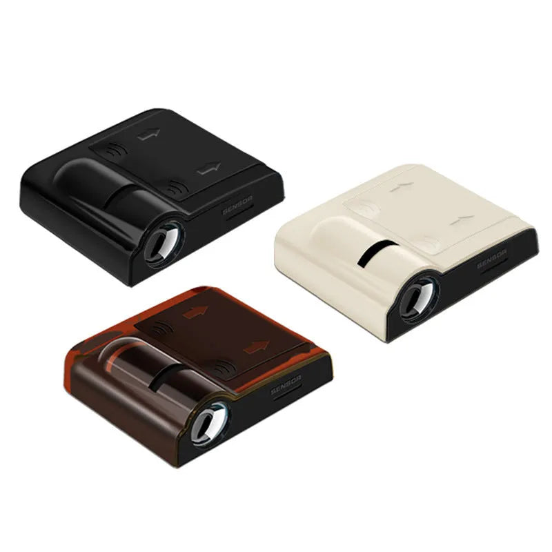 Black and beige ABS plastic car decorative projection lamp showing compact size.
