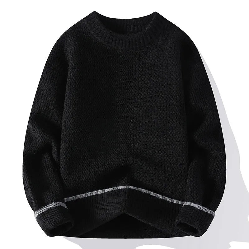 Men's grey loose fit round neck knitwear pullover sweater long sleeves
