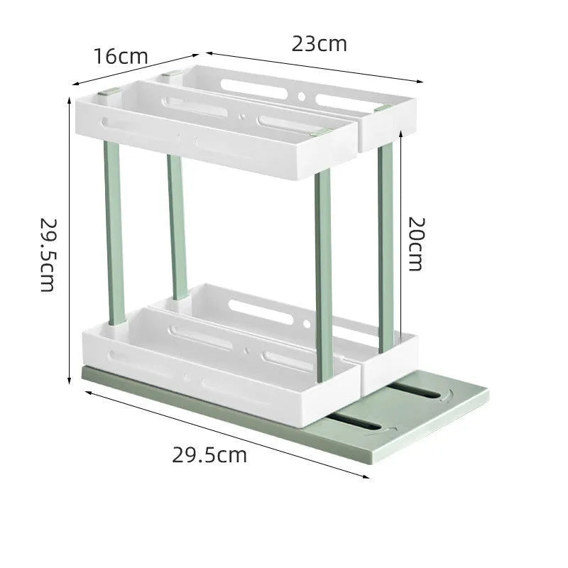 Plastic pull-out spice rack with double layer in milk white for under sink kitchen cabinet storage