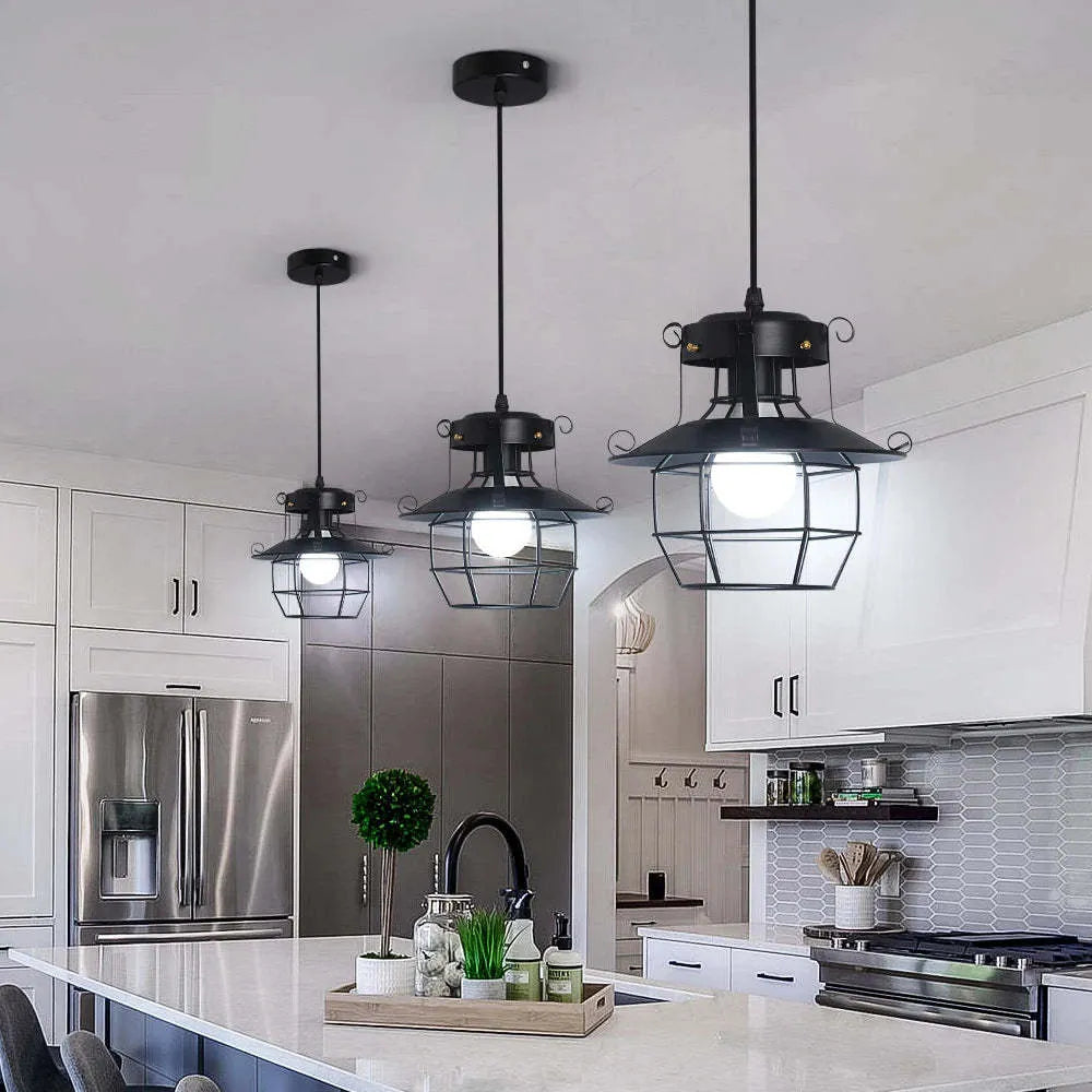 American iron droplight with retro single head lantern design for restaurant-style corridor lighting
