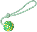 Natural rubber dog ball on nylon rope for interactive fetch and tug games