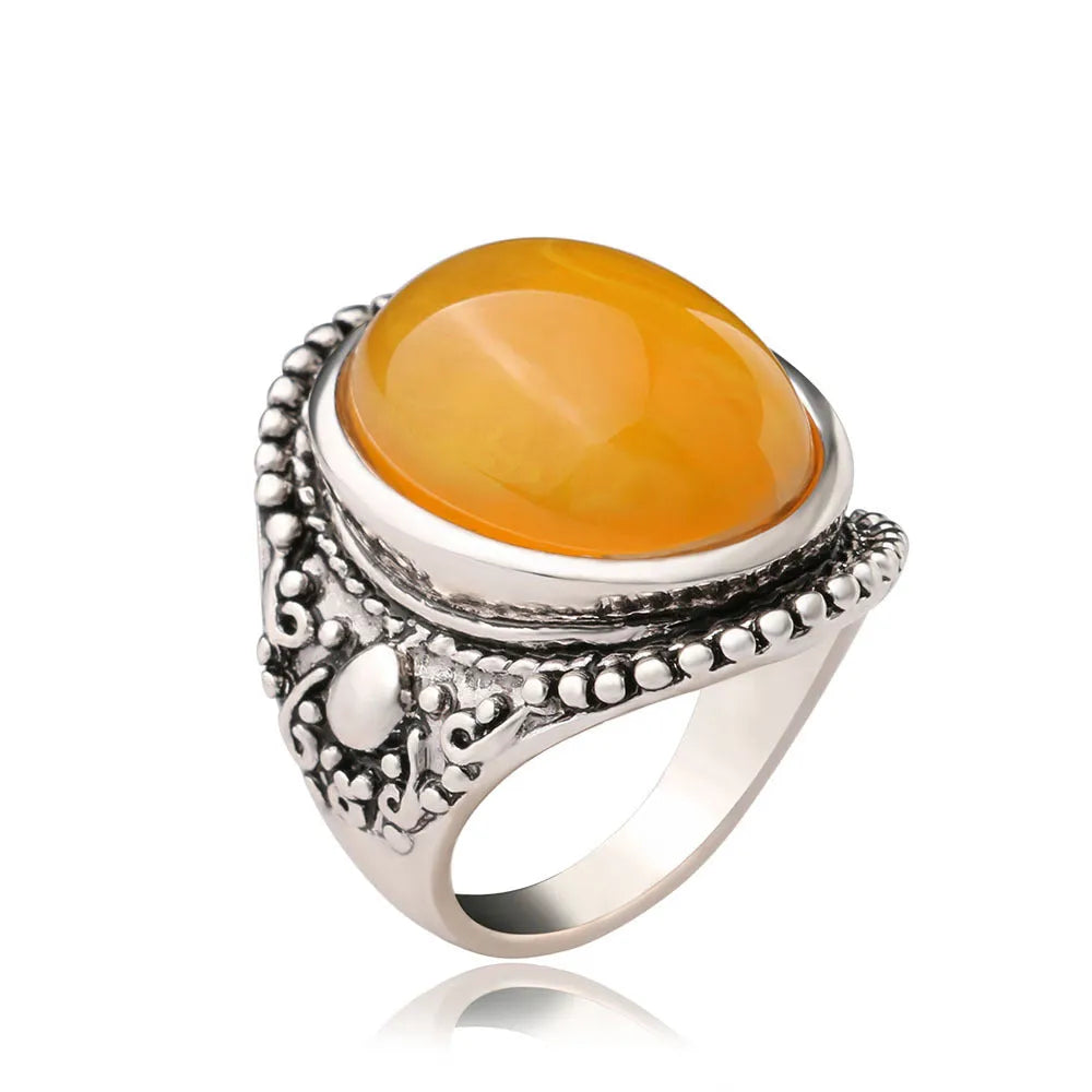 Geometric retro alloy ring with antique silver amber electroplating and fluorescent beeswax detail