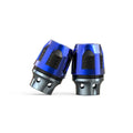 A pair of anodised aluminium fork cups for motorcycle or electric car front axles, shown in a choice of colours.