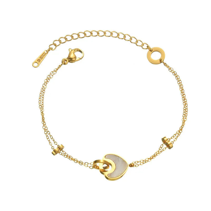 Stainless steel and resin double-layer heart bracelet for women in ins style.