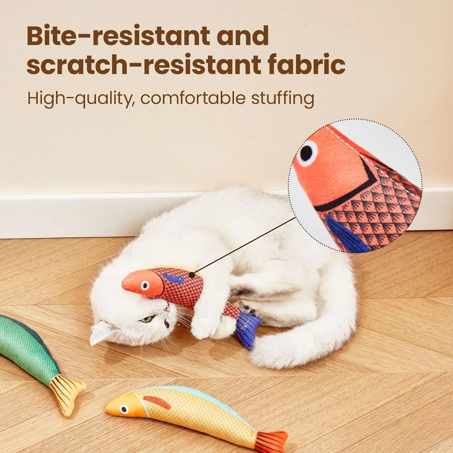 Green saury fish cat kicker toy with organic catnip filling measuring 24cm length