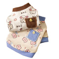 Warm velvet two-legged pet clothing with pockets, blue and brown, for small dogs and cats