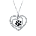 Women's dog paw prints heart necklace with copper pendant and cross chain in electroplated finish