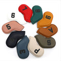 Set of 10 colourful digitally printed PU golf club head covers for woods and irons protection