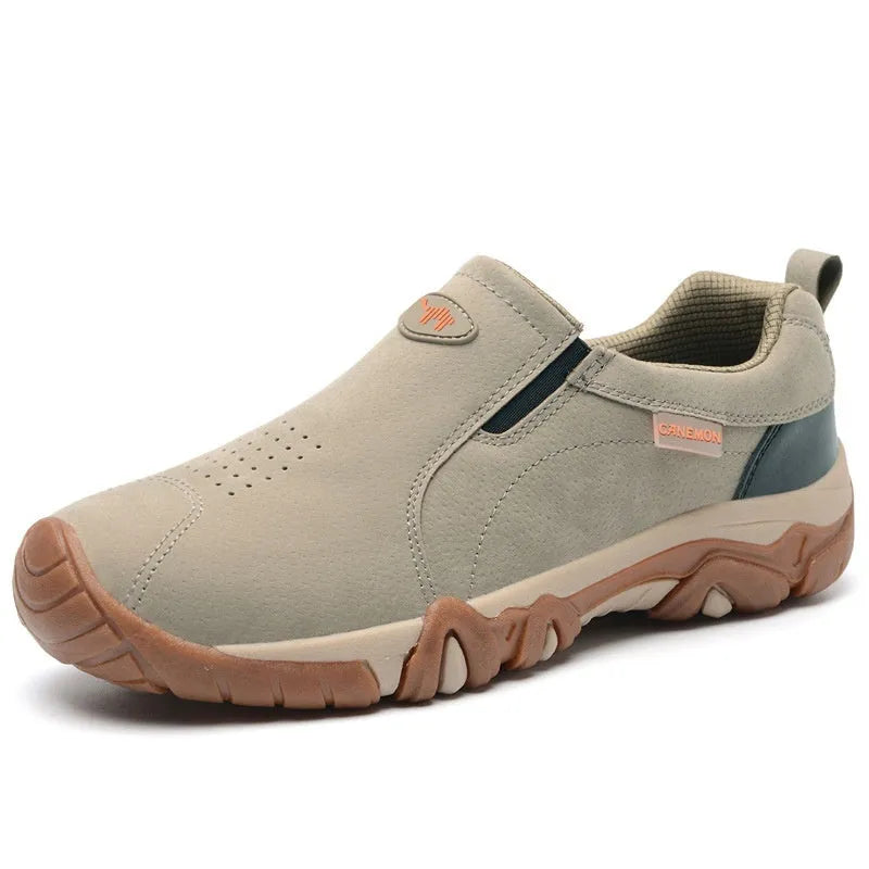 Plus size men's suede casual shoes in black with a round toe, low-top design, and rubber sole.