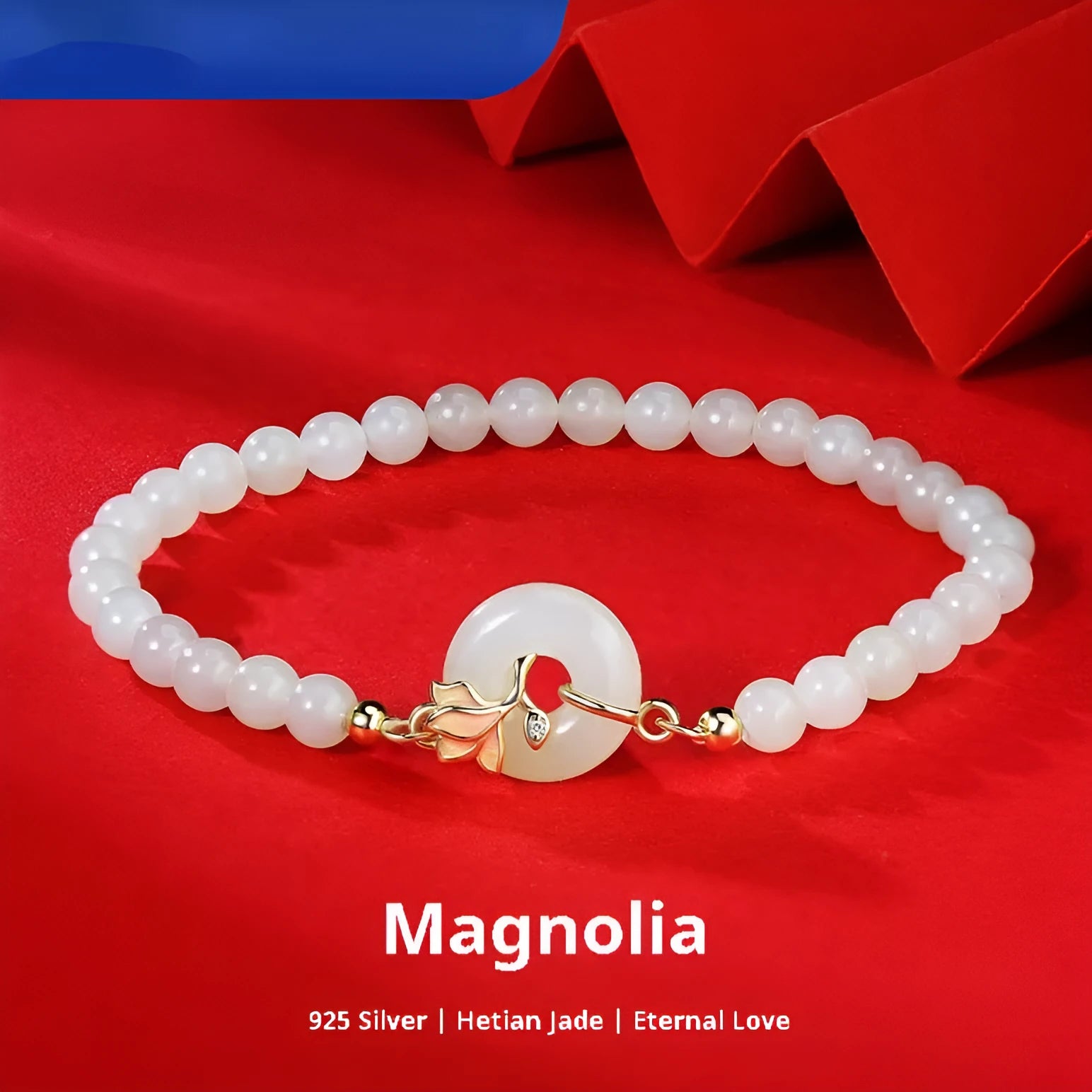Orchid Hetian Jade S925 sterling silver magnolia round beads bracelet Chinese style for women B1893