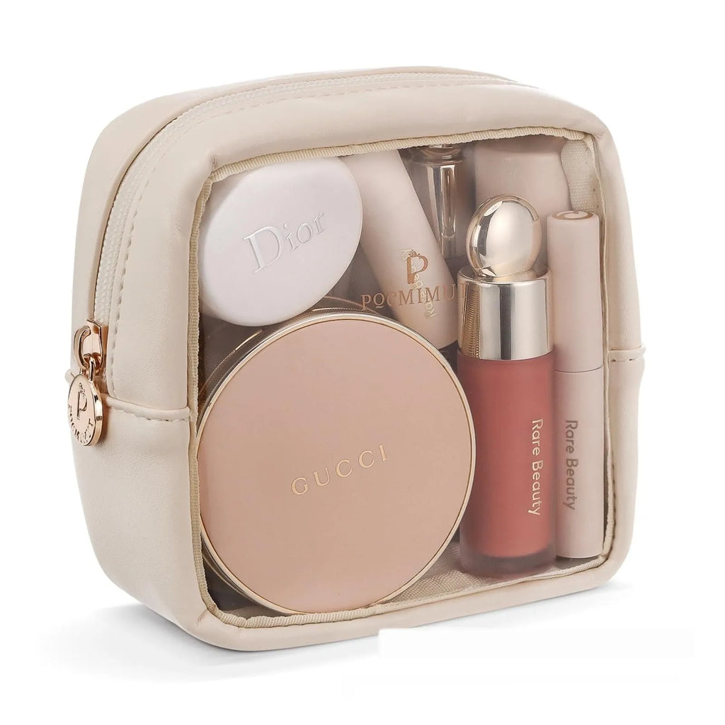 Transparent PVC cosmetic bag with dry-wet separation compartments in multiple colour options