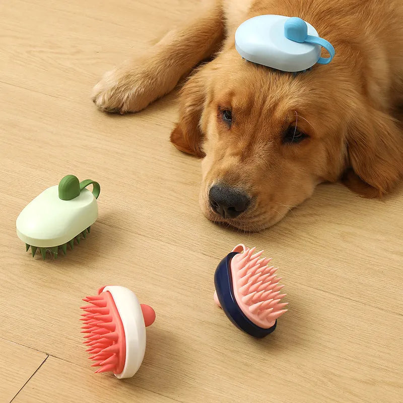 Silicone pet grooming brush with massage head for hair removal and bathing