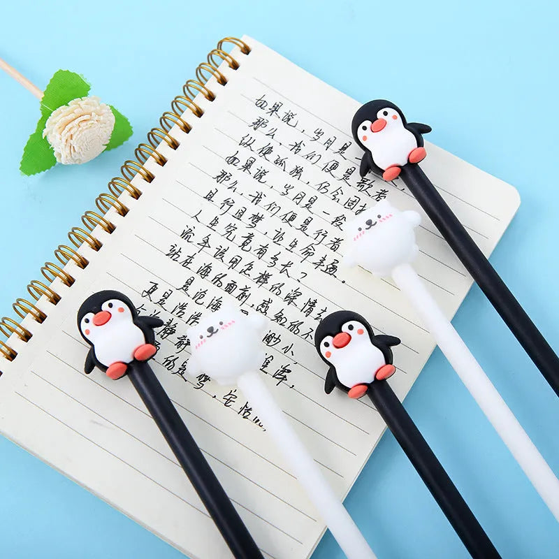 Korean cartoon penguin silicone gel pen with 0.5mm black refill in peacock blue colour