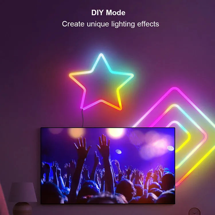 3-metre flexible USB neon LED strip light with remote control for DIY indoor decoration.