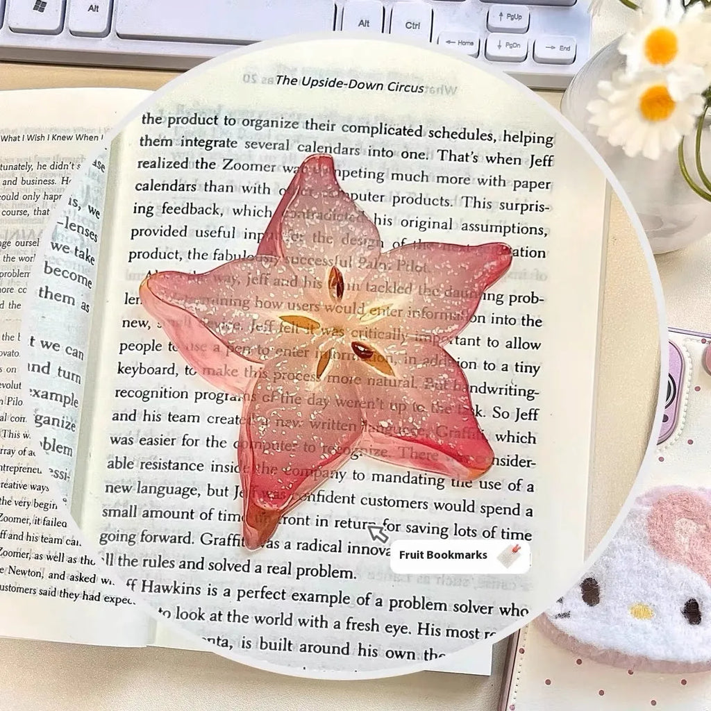 Transparent plastic fruit shaped bookmark with fixed clip, watermelon red colour, 8-10cm size