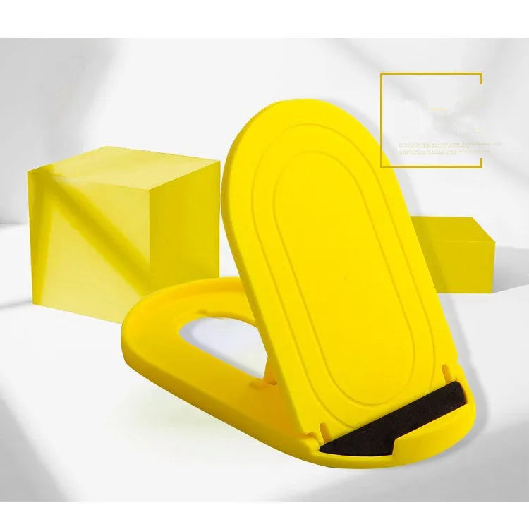 Plastic lazy bracket phone stand holding a mobile phone, shown in multiple colour options