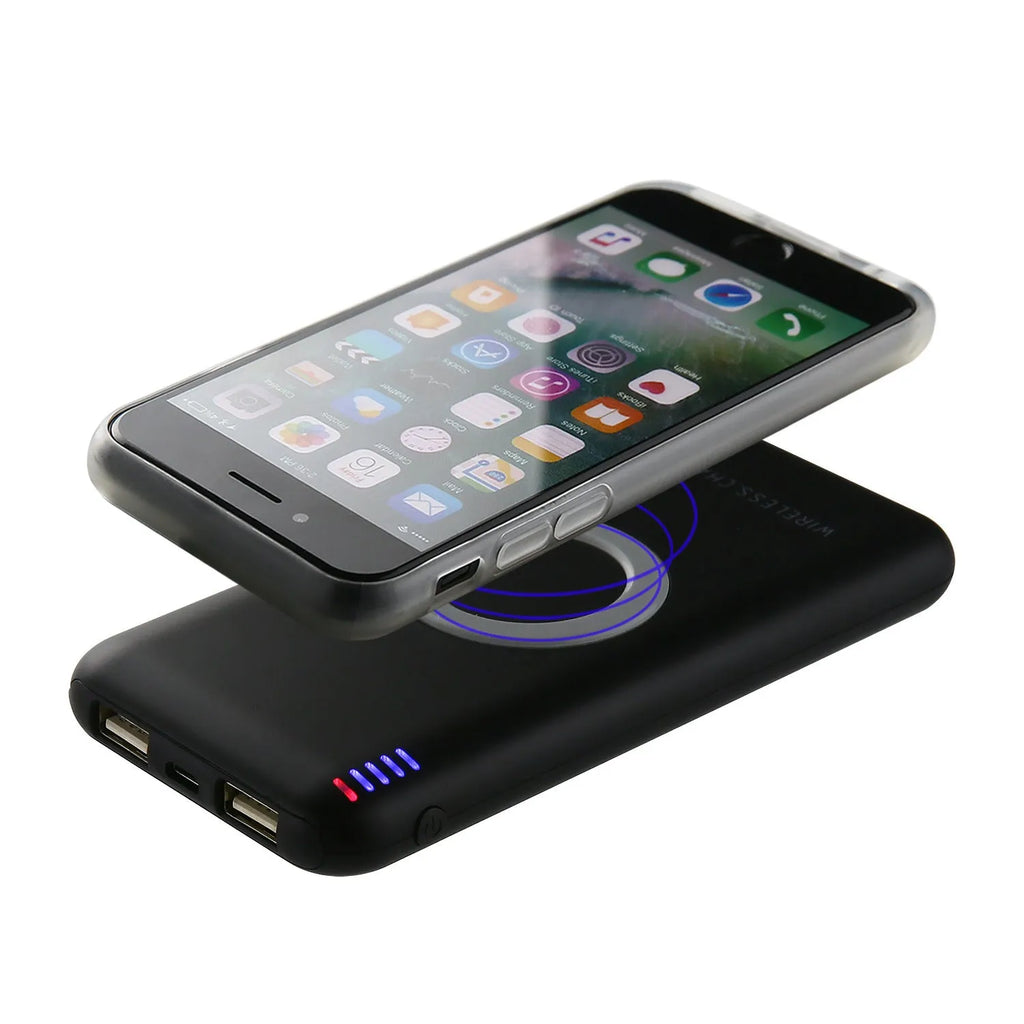 B100 wireless charging mobile power supply in black and white colours showing portable design