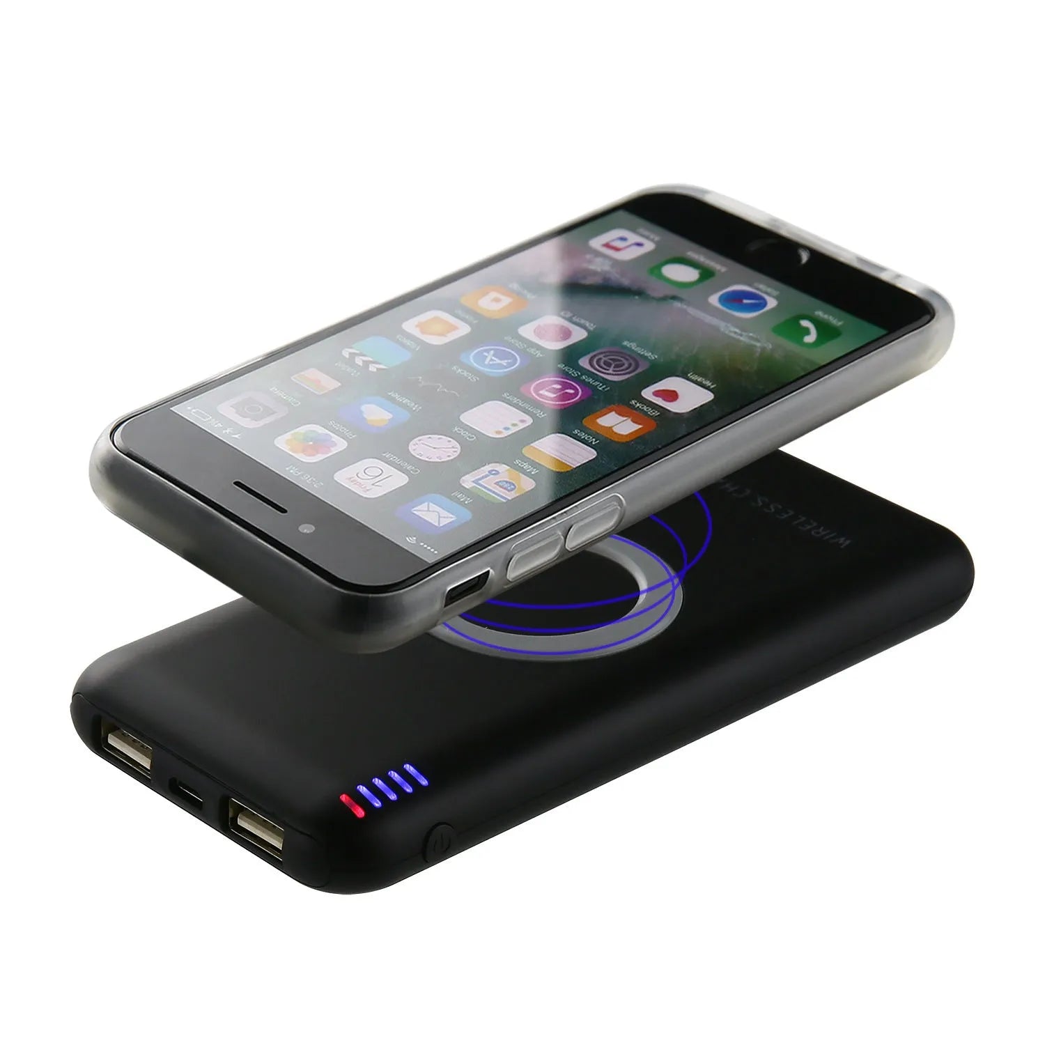 B100 wireless charging mobile power supply in black and white colours showing portable design