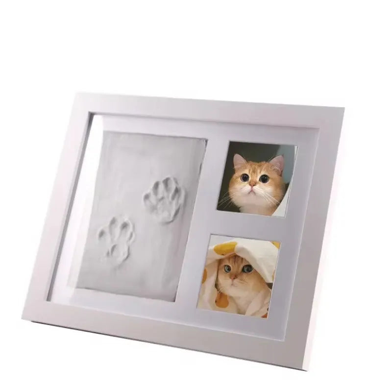 Pet paw print DIY kit with modelling clay and commemorative photo frame for cats and dogs