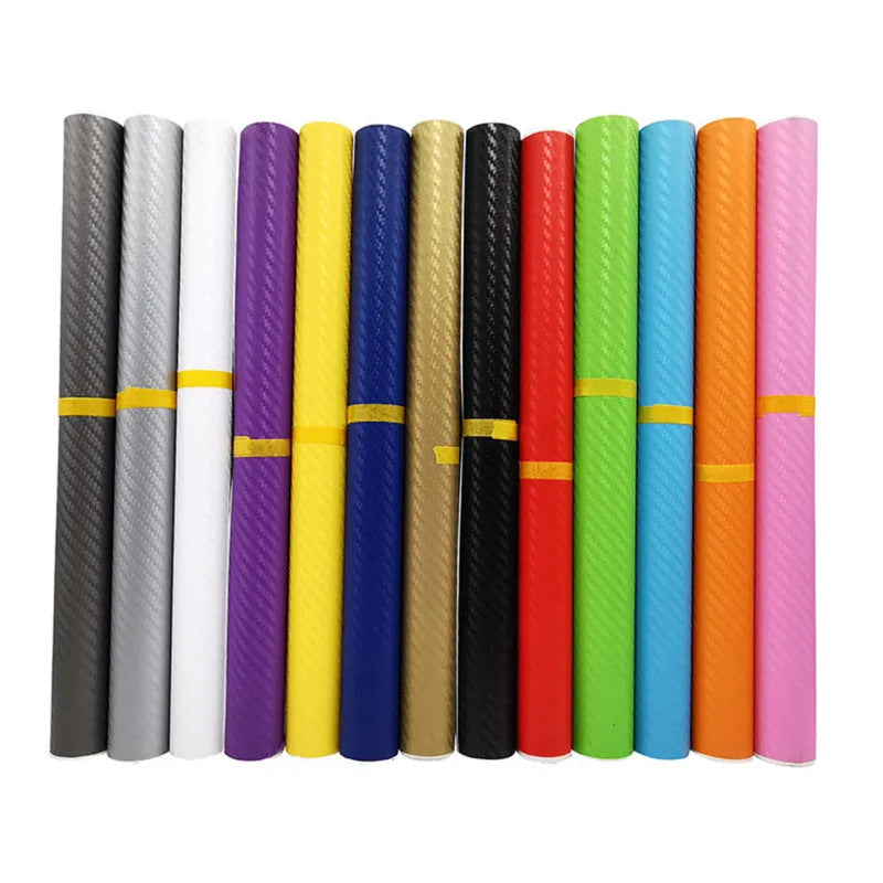 3D carbon fibre car sticker roll in eight colour options showing textured surface