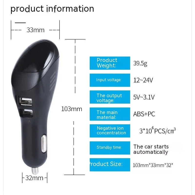 White car USB charger and air purifier unit for vehicle power sockets