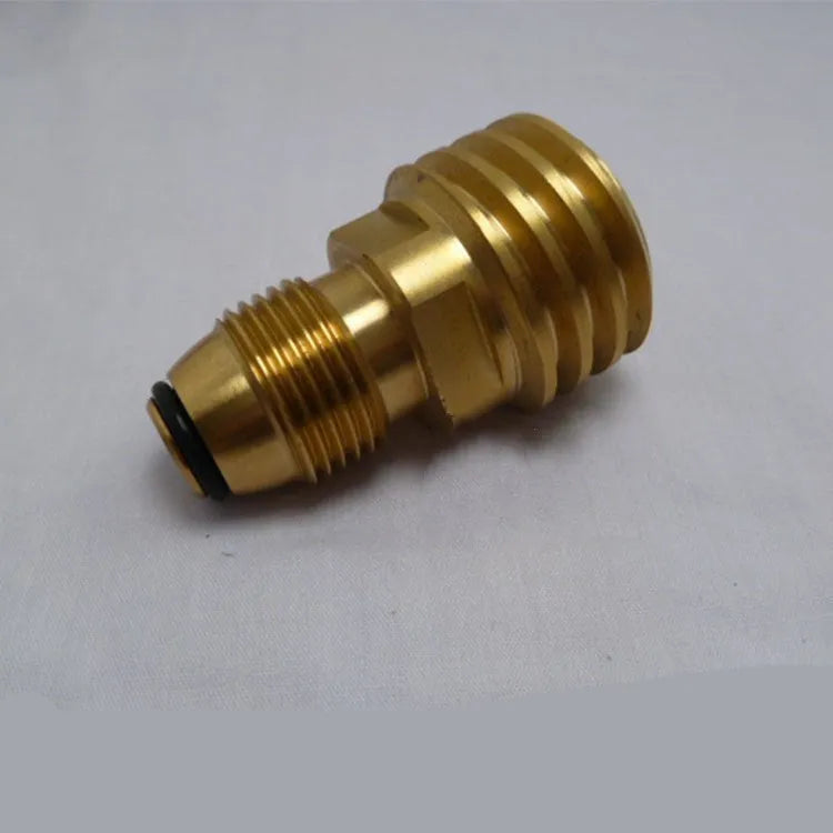 Gold-coloured brass gas brazier adapter with 7mm tapered external thread