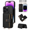 Classic faux leather phone case with fall protection strap for Apple iPhone, available in black and ivory white