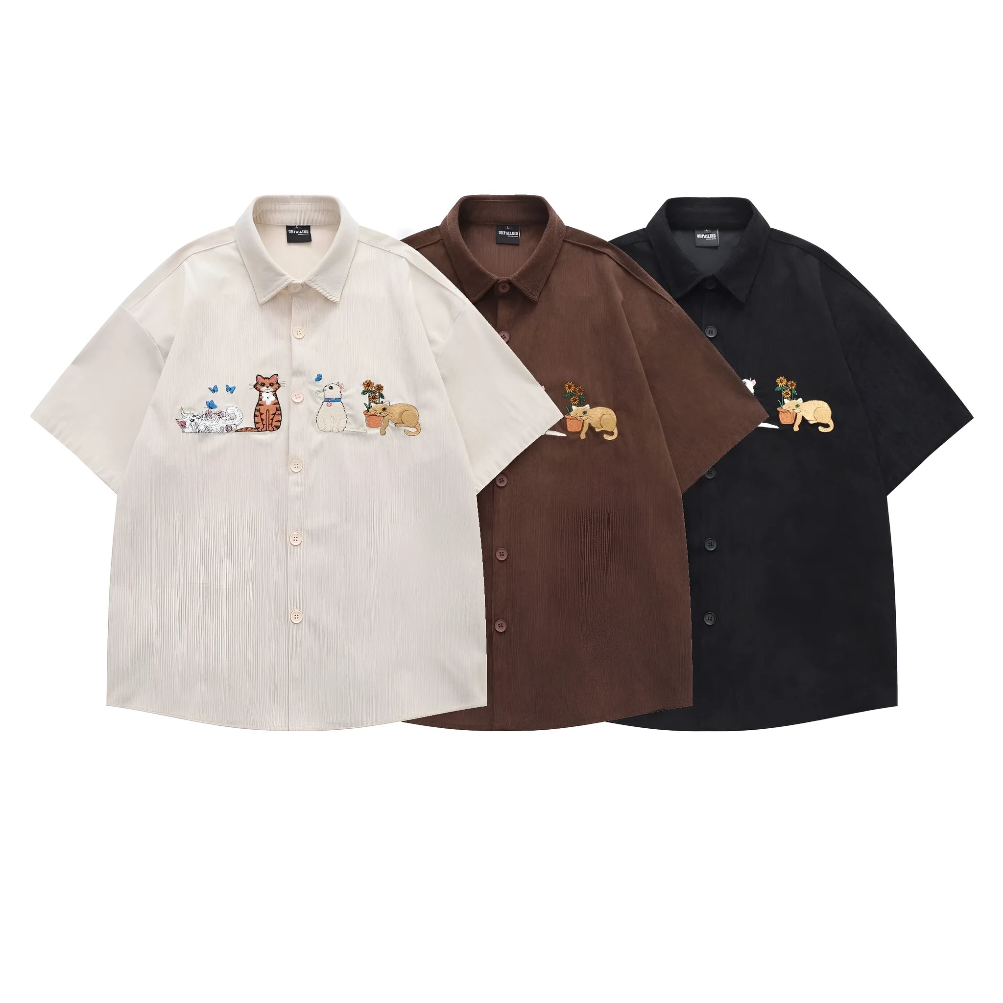 Loose cartoon embroidery shirt casual cardigan in apricot colour
