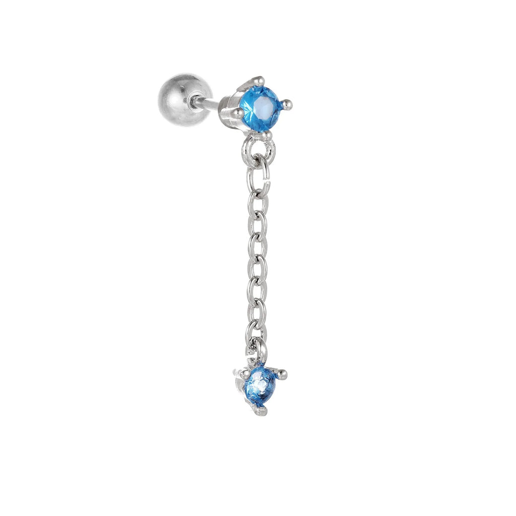 Star moon cubic zirconia pendant cartilage earring chain hoop in copper with gold finish