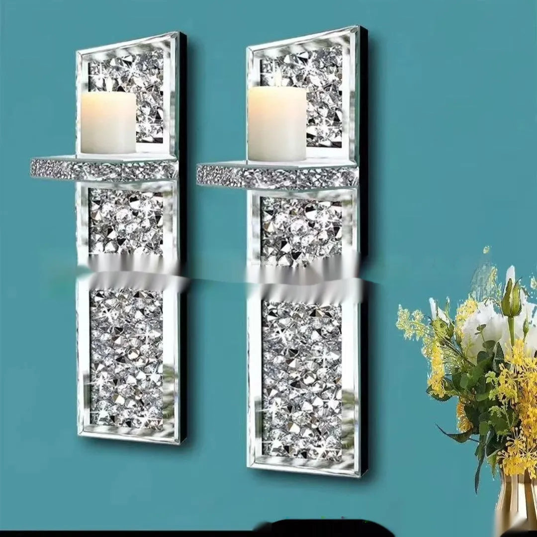 Pair of silver mirror glass candlestick holders for wall mounting, modern minimalist style
