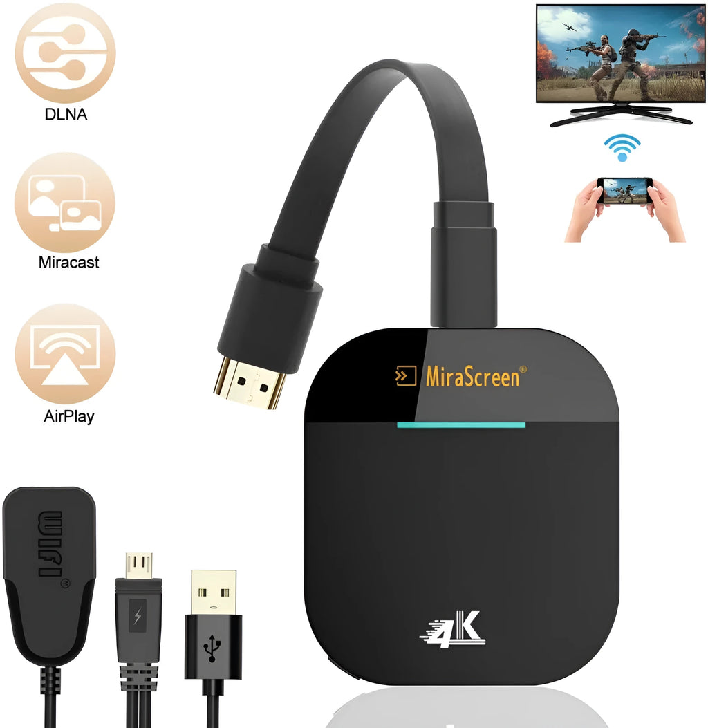 G5 Plus 4K 5G wireless screen mirroring device with HDMI interface compatible with Apple and Android