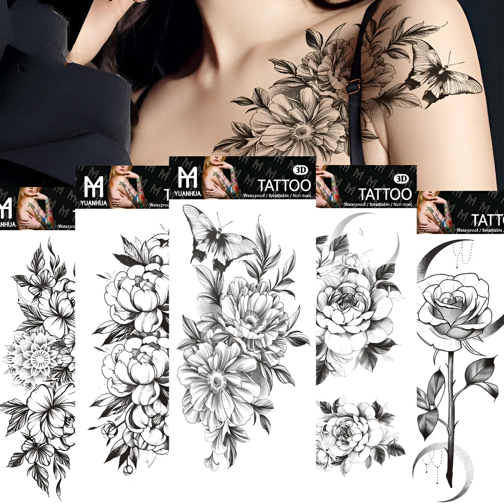 Plain flower tattoo sticker with geometry pattern using water transfer printing in multiple style options