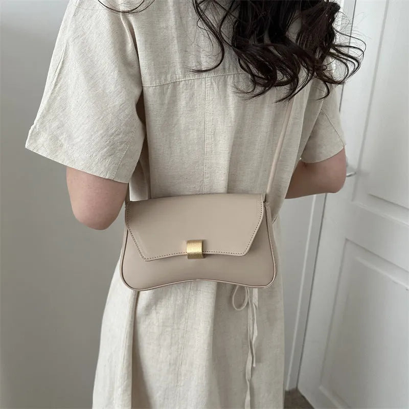 Women's PU shoulder bag with sandwich pocket in black, white, green, brown, or khaki.